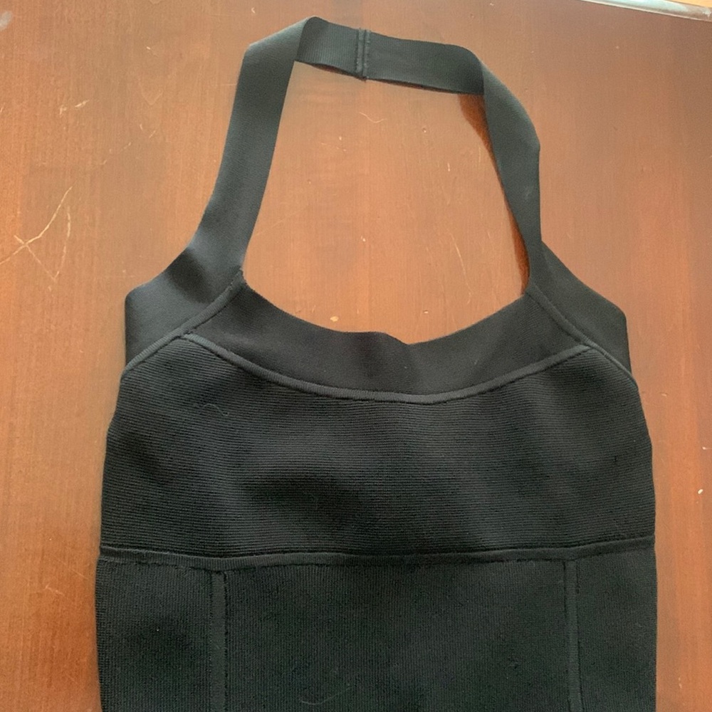 Ralph Lauren Black Label body conscious black halter dress.